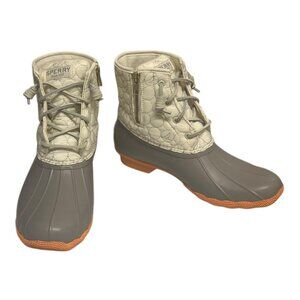 Sperry Saltwater Duck Boots Women's Quilted Nylon White Flat Heel Size 11